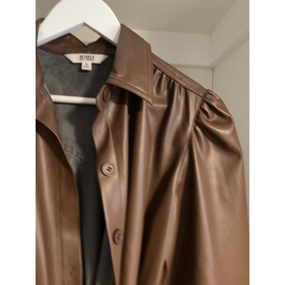 Steve Madden Shirt Belted Dress Women S Brown Polyurethane Collared Long Sleeves - Picture 2 of 6